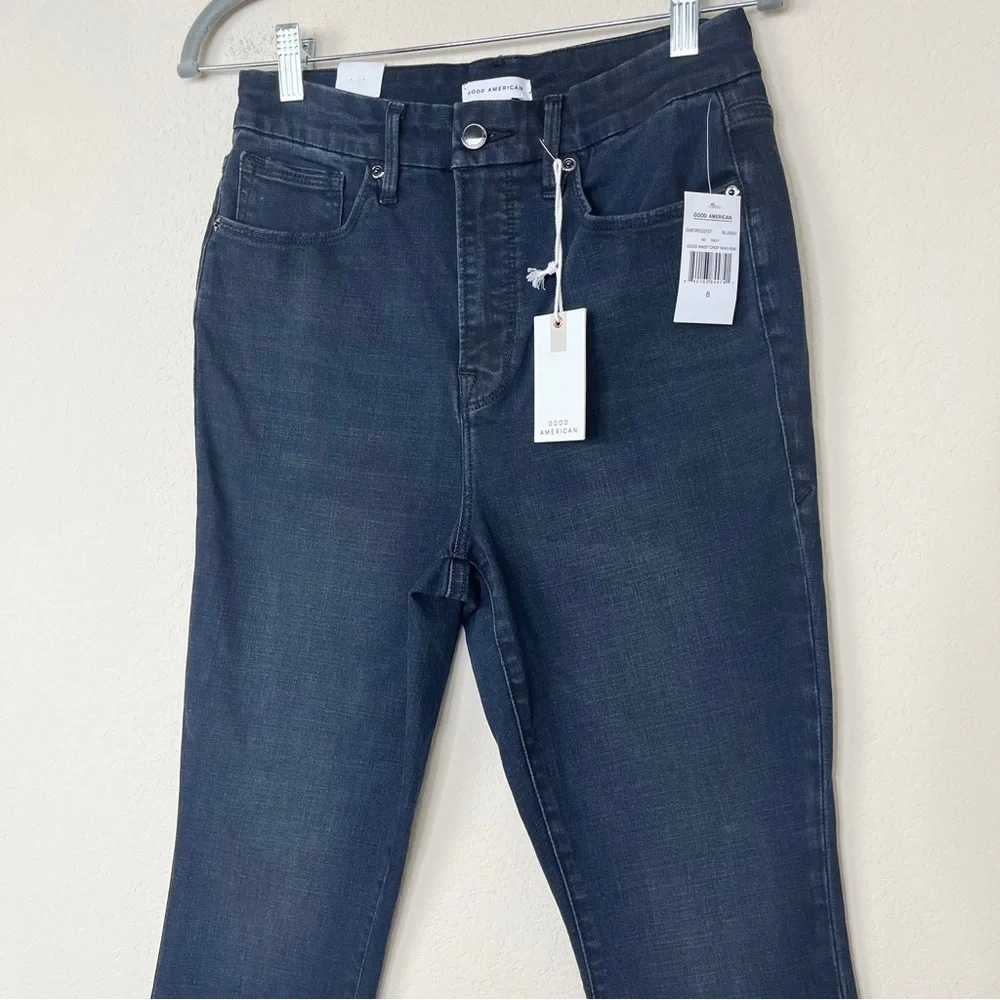 Good American Good Waist Crop Raw Hem Jeans in BLUE631